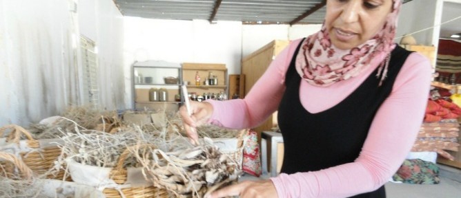 Mariam Aborkeek in her workshop, outside of Tel Sheva.