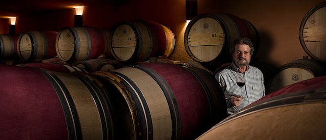 The 69-year-old winemaker in his cellar.