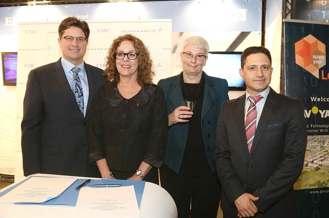 From left, John D. Evans, vice president for business innovation at Lockheed Martin; Dr. Rivka Carmi, president of Ben-Gurion University; Orna Berry, general manager of EMC Israel Center of Excellence in Israel; and Beersheva Mayor Ruvik Danilovich. Photo by Coby Kantor
