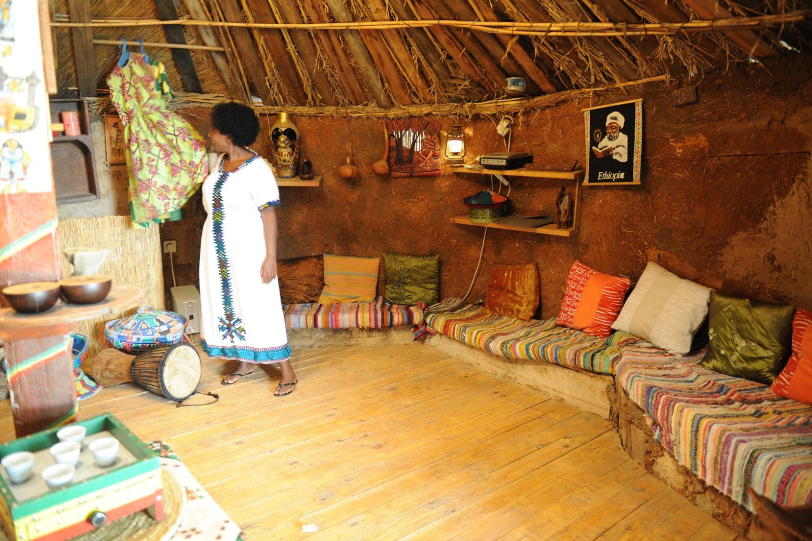 Yoney Skiba offers many hands-on activities in her recreated Ethiopian hut on Kibbutz Evron. Photo courtesy of Treasures of the Galilee